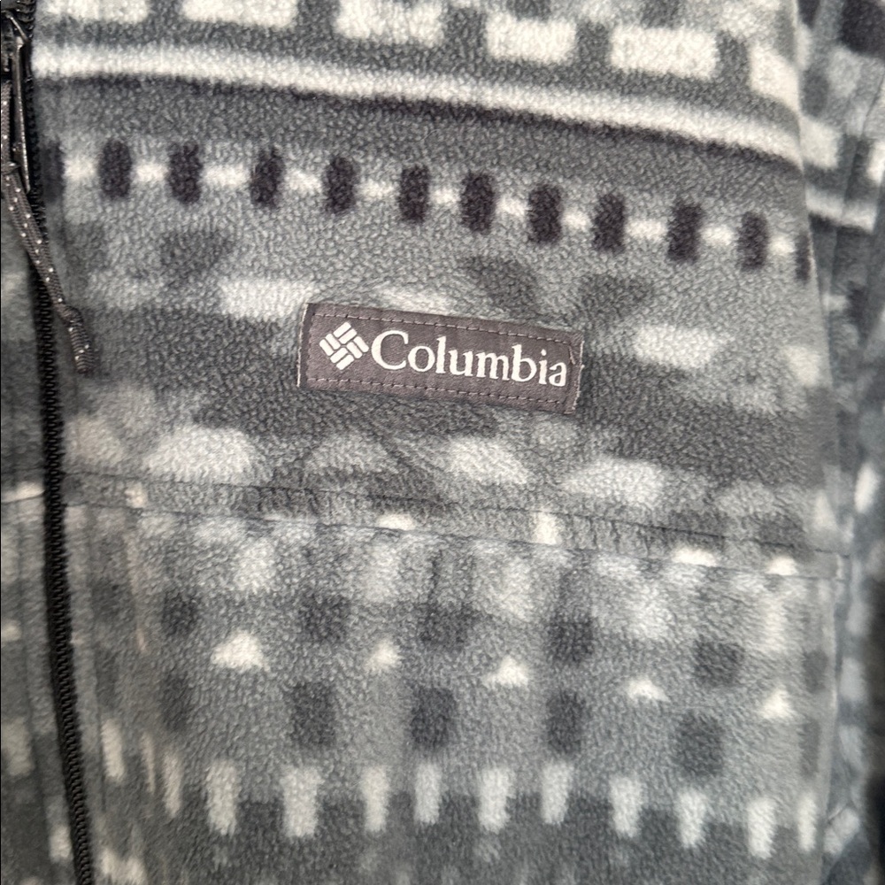Columbia Black and Gray Patterned Fleece Full Zip UP Jacket Large - Picture 3 of 6